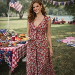 Lauren Ralph Lauren Vtg 100% silk Floral Print Midi Button-up Dress | Sz M EUC